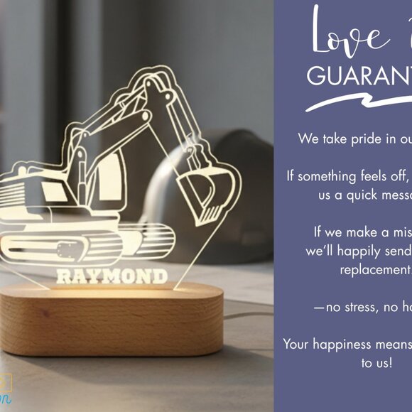 Personalized Excavator Night Light – Custom LED Construction Lamp - Picture 6 of 8